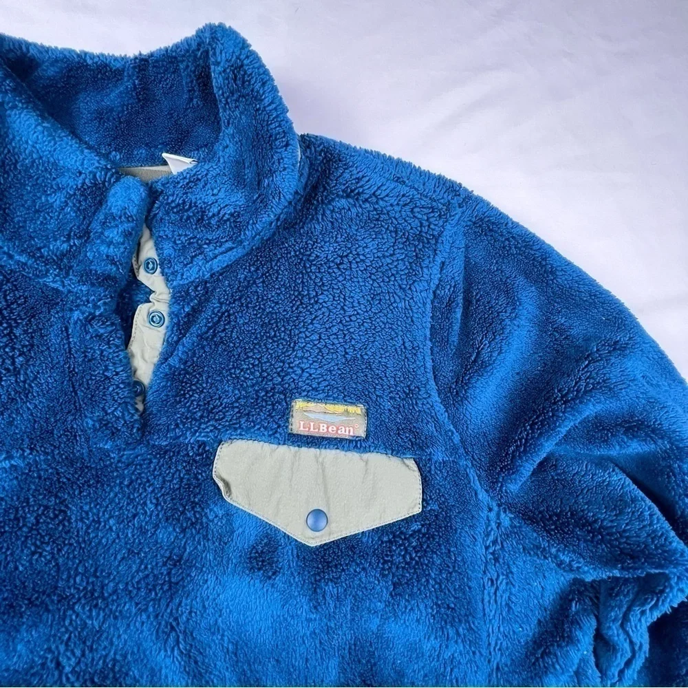 L.L. Bean Women’s Fleece Sweater - Large - Front pocket - Royal Blue and Greige